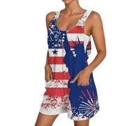 Genérico Mono de verano femenino estampado floral con mangas cortas y bolsillos de corte holgado y cómodo para un estilo casual al aire libre, rojo, L