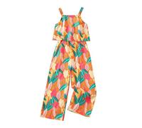 Genérico Mono de verano para niñas con estampado floral tropical ropa casual y moderna para niños (naranja, 5Y)
