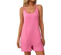 Genérico Mono Deportivo Mujer - Monos Mujer Elegantes Fiesta - Mono De Mujer Moderno para Uso Diario Fiestas Vacaciones Y Reuniones Sin Mangas con Bolsillos Cintura con Lazo Y Volantes Diseño Holgado