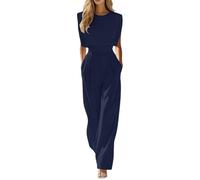 Genérico Mono elegante de mujer, color blanco liso, con cintura ajustada, corte sofisticado y perfecto para uso diario. (Blue, S)