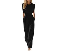Genérico Mono elegante de mujer, color blanco liso, con cintura ajustada, corte sofisticado y perfecto para uso diario. (Black, XL)