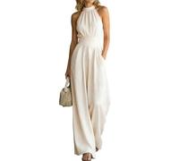 Genérico Mono elegante para mujer, Mono Mujer Color Liso Sin Mangas Cuello, sin mangas, cuello redondo, largo y pernera ancha, Cintura Entallada Suave Basicas para Fiesta Oficina Viaje Vacaciones