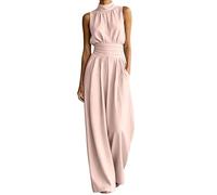 Genérico Mono elegante para mujer, Mono Mujer Color Liso Sin Mangas Cuello, sin mangas, cuello redondo, largo y pernera ancha, Cintura Entallada Suave Basicas para Fiesta Oficina Viaje Vacaciones