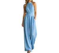 Genérico Mono elegante para mujer, Mono Mujer Color Liso Sin Mangas Cuello, sin mangas, cuello redondo, largo y pernera ancha, Cintura Entallada Suave Basicas para Fiesta Oficina Viaje Vacaciones