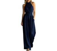 Genérico Mono elegante para mujer, Mono Mujer Color Liso Sin Mangas Cuello, sin mangas, cuello redondo, largo y pernera ancha, Cintura Entallada Suave Basicas para Fiesta Oficina Viaje Vacaciones