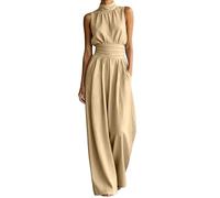 Genérico Mono elegante para mujer, Mono Mujer Color Liso Sin Mangas Cuello, sin mangas, cuello redondo, largo y pernera ancha, Cintura Entallada Suave Basicas para Fiesta Oficina Viaje Vacaciones