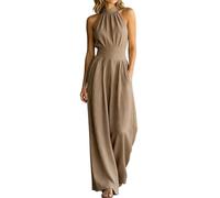 Genérico Mono elegante para mujer, Mono Mujer Color Liso Sin Mangas Cuello, sin mangas, cuello redondo, largo y pernera ancha, Cintura Entallada Suave Basicas para Fiesta Oficina Viaje Vacaciones
