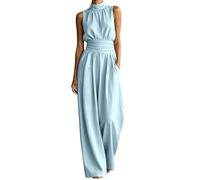 Genérico Mono elegante para mujer, Mono Mujer Color Liso Sin Mangas Cuello, sin mangas, cuello redondo, largo y pernera ancha, Cintura Entallada Suave Basicas para Fiesta Oficina Viaje Vacaciones
