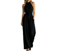 Genérico Mono elegante para mujer, Mono Mujer Color Liso Sin Mangas Cuello, sin mangas, cuello redondo, largo y pernera ancha, Cintura Entallada Suave Basicas para Fiesta Oficina Viaje Vacaciones