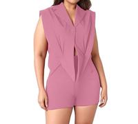 Genérico Mono informal ajustado con escote en V y dobladillo irregular para mujer conjunto veraniego de vestir sin mangas traje corto liso básico para uso diario u oficina (XXXL)