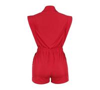 Genérico Mono informal ajustado con escote en V y dobladillo irregular para mujer conjunto veraniego de vestir sin mangas traje corto liso básico para uso diario u oficina (Red, L)