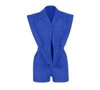 Genérico Mono informal ajustado con escote en V y dobladillo irregular para mujer conjunto veraniego de vestir sin mangas traje corto liso básico para uso diario u oficina (Blue, XXXL)