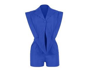 Genérico Mono informal ajustado con escote en V y dobladillo irregular para mujer conjunto veraniego de vestir sin mangas traje corto liso básico para uso diario u oficina (Blue, XXXL)