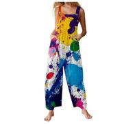 Genérico Mono informal de moda con bolsillos y estampado floral, pantalón largo para uso diario y salidas. (Light Blue, XXXL)