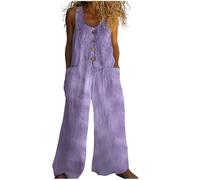 Genérico Mono Largo Mujer Verano Estilo Boho, Peto Holgado de Algodón y Lino con Estampado de Flores, Mono Sin Mangas con Bolsillos y Pierna Ancha para Vacaciones Playa y Diario Casual