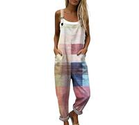 Genérico Mono Largo Mujer Verano Peto Estampado de Flores con Bolsillos, Tirantes con Hebilla Ajustable y Corte Ancho Suelto, Estilo Bohemio Hippie para Playa Vacaciones y Diario Elegante