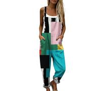 Genérico Mono Largo Mujer Verano Peto Estampado de Flores con Bolsillos, Tirantes con Hebilla Ajustable y Corte Ancho Suelto, Estilo Bohemio Hippie para Playa Vacaciones y Diario Elegante