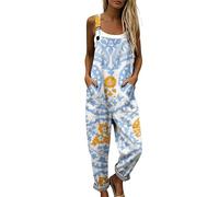 Genérico Mono Largo Mujer Verano Peto Estampado de Flores con Bolsillos, Tirantes con Hebilla Ajustable y Corte Ancho Suelto, Estilo Bohemio Hippie para Playa Vacaciones y Diario Elegante