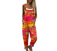 Genérico Mono Largo Mujer Verano Peto Salopette con Estampado Floral y Bolsillos, Diseño Bohemio de Tirantes Ajustables Corte Ancho Suelto para Playa y Vacaciones, Tallas Grandes Chic Boho