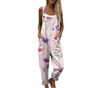 Genérico Mono Largo Mujer Verano Peto Salopette con Estampado Floral y Bolsillos, Diseño Bohemio de Tirantes Ajustables Corte Ancho Suelto para Playa y Vacaciones, Tallas Grandes Chic Boho