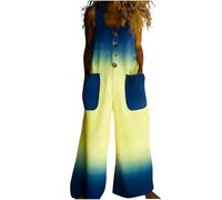 Genérico Mono Largo Mujer - Verano Peto Salopette de Algodón y Lino Boho Chic Estampado Floral con Bolsillos Pierna Ancha Holgado para Playa Vacaciones Diario Sin Mangas Casual Suelto