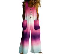 Genérico Mono Largo Mujer - Verano Peto Salopette de Algodón y Lino Boho Chic Estampado Floral con Bolsillos Pierna Ancha Holgado para Playa Vacaciones Diario Sin Mangas Casual Suelto