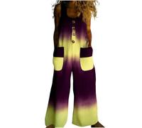 Genérico Mono Largo Mujer - Verano Peto Salopette de Algodón y Lino Boho Chic Estampado Floral con Bolsillos Pierna Ancha Holgado para Playa Vacaciones Diario Sin Mangas Casual Suelto