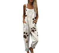 Genérico Mono Largo Mujer Verano Peto Salopette Estilo Bohemio Hippie con Estampado de Flores y Lunares Bolsillos Grandes Tirantes con Hebilla Corte Ancho Suelto Fresco Elegante