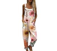 Genérico Mono Largo Mujer Verano Peto Salopette Estilo Bohemio Hippie con Estampado Floral, Pantalón de Pierna Ancha Suelto con Bolsillos y Tirantes Ajustables, Ropa Fresca para Playa y Diario