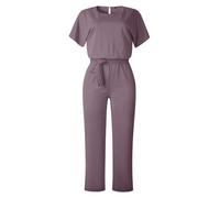 Genérico Mono Liso Mujer Pierna Ancha Elegante Verano Conjunto Entero Casual Trabajo Vacaciones Viaje Tallas Grandes Confort(Purple,L)