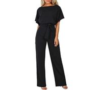 Genérico Mono Liso Mujer Pierna Ancha Elegante Verano Conjunto Entero Casual Trabajo Vacaciones Viaje Tallas Grandes Confort(Black,S)