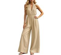Genérico Mono Mujer Cuello V Y Cuello Halter Trousers Largo Y Elegante Ropa De Estilo Francés Elegante Para Trabajo Traje De Ciudad Corte Fluido Y Cómodo Estilo Casual Chic, beige, XXL