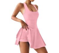 Genérico Mono Mujer Deportivo Monos Cortos De Verano Reductor Ajustados Deportiva Femenino Sin Espalda Con Falda Corta y Bolsillos para Tenis Yoga Gimnasio