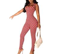 Genérico Mono Mujer Lunares Estilo Y2K, Sin Mangas Cuello Cuadrado Espalda Descubierta, Conjunto Una Pieza Sexy Pantalón Largo Verano Fiesta(Red,M)