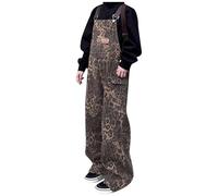Genérico Mono Mujer - Mono Negro Mujer Disfraz - Mono De Bolsillo con Estampado De Leopardo Estilo Callejero Retro para Mujer Pantalones De Pierna Ancha Holgados Informales para Primavera/Otoño