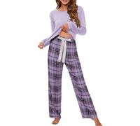 Genérico Mono Mujer Verano Largo Pijamas Mujer Invierno Conjunto Informal De Color Sólido con Cuello Y Estampado A Cuadros para Conjunto De Pijama Y Pijama Personalizado Pijamas Purple S