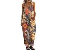 Genérico Mono Mujer Verano Largo Sin Mangas Peto Estampado Floral Jumpsuit Holgado con Bolsillos Pantalón de Pierna Ancha Casual Boho Vintage Elegante Playa Fiesta Suave y Transpirable