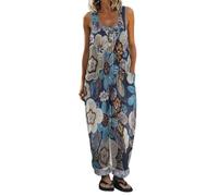 Genérico Mono Mujer Verano Largo Sin Mangas Peto Estampado Floral Jumpsuit Holgado con Bolsillos Pantalón de Pierna Ancha Casual Boho Vintage Elegante Playa Fiesta Suave y Transpirable