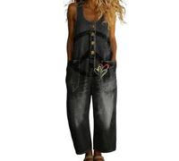 Genérico Mono Mujer Verano Largo Sin Mangas Peto Estampado Floral Jumpsuit Holgado con Bolsillos Pantalón de Pierna Ancha Casual Boho Vintage Elegante Playa Fiesta Suave y Transpirable