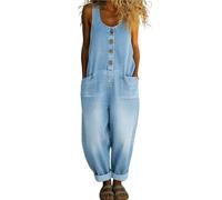 Genérico Mono Mujer Verano Largo Sin Mangas Peto Estampado Floral Jumpsuit Holgado con Bolsillos Pantalón de Pierna Ancha Casual Boho Vintage Elegante Playa Fiesta Suave y Transpirable