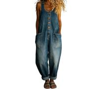 Genérico Mono Mujer Verano Largo Sin Mangas Peto Estampado Floral Jumpsuit Holgado con Bolsillos Pantalón de Pierna Ancha Casual Boho Vintage Elegante Playa Fiesta Suave y Transpirable