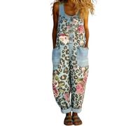 Genérico Mono Mujer Verano Largo Sin Mangas Peto Estampado Floral Jumpsuit Holgado con Bolsillos Pantalón de Pierna Ancha Casual Boho Vintage Elegante Playa Fiesta Suave y Transpirable