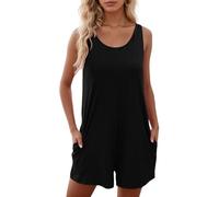 Genérico Mono Negro Mujer - Mono De Mujer Deportivo - Mono De Verano para Mujer Informal con Cuello Redondo Diseño Calado Color Liso para Uso Diario Cómodo Y Elegante