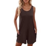 Genérico Mono Negro Mujer - Mono De Mujer Deportivo - Mono De Verano para Mujer Informal con Cuello Redondo Diseño Calado Color Liso para Uso Diario Cómodo Y Elegante