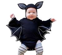 Genérico Mono Niño 1 Año para bebé, mi primer traje de Halloween, disfraz para recién nacido, niño y niña, mono de manga larga de murciélago negro con sombreros Pegatinas Monos (Black, 6-12 Months)