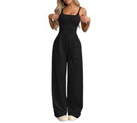 Genérico Mono Termico Mujer - Mono Mujer Negro - Mono De Verano Sin Mangas Color Liso Holgado Informal con Pantalones De Pierna Ancha Tejido Elástico Cómodo para Uso Diario Y Actividades Al Libre