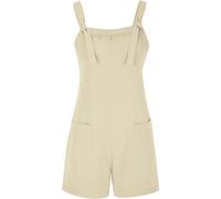 Generico Mono y mono corto para mujer con tirantes con cordones, mono con cuello redondo y bolsillo para mujer con tirantes curvados, beige, 4XL