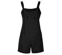 Generico Mono y mono corto para mujer con tirantes con cordones, mono con cuello redondo y bolsillo para mujer con tirantes curvados, Negro , 3XL