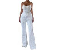 Genérico Monos De Mujer Casual - Mono Negro Mujer Disfraz - Mono Sexy con Cinturón De Cadena Y Lentejuelas Sin Espalda para Chica Sexy