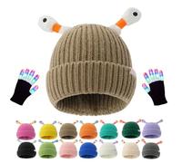 Genérico Monster Tentacle Hat, Winter Parent-Child Cute Glowing Little Monster Knit Hat with Light Up Gloves (Khaki)